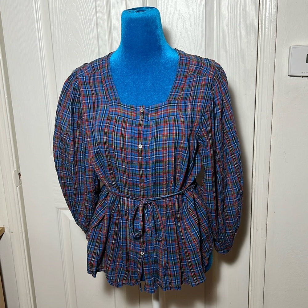 Doen Plaid Cotton Blouse Medium